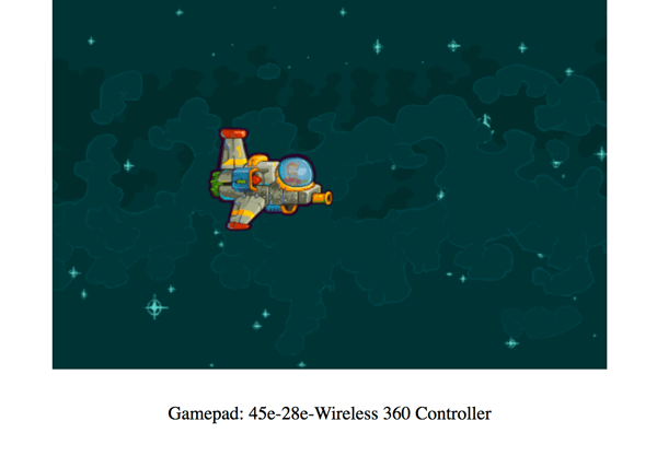 Spacecraft gamepad demo with a detected Xbox 360 controller label below the game
